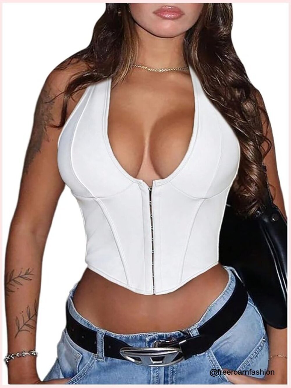 Y2K PU Leather Halter Neck Hook Eye Backless Asymmetrical Crop Tank Top